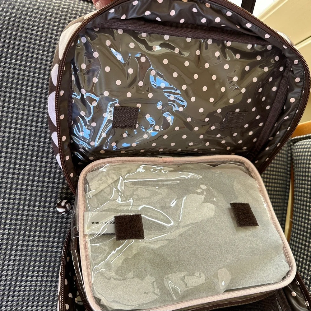Stephanie Johnson Brown and Pale Pink Heart ML Traveler Cosmetics Case